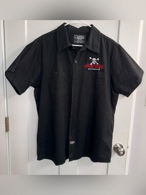 Lethal Threat Black Short-Sleeve Work Button-Down Shirt